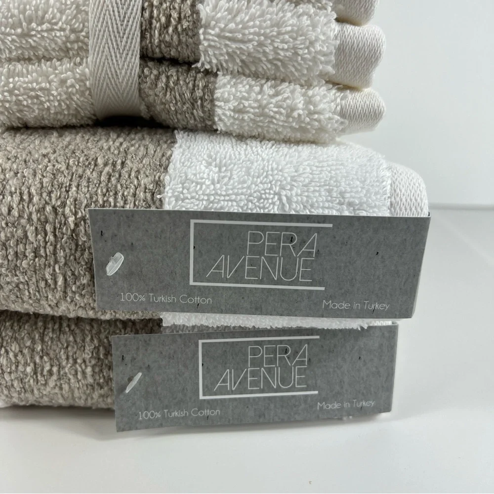 Pera Avenue Luxe Bath Towel Set 100% Turkish Cotton Cream & Tan 8 Piece Set